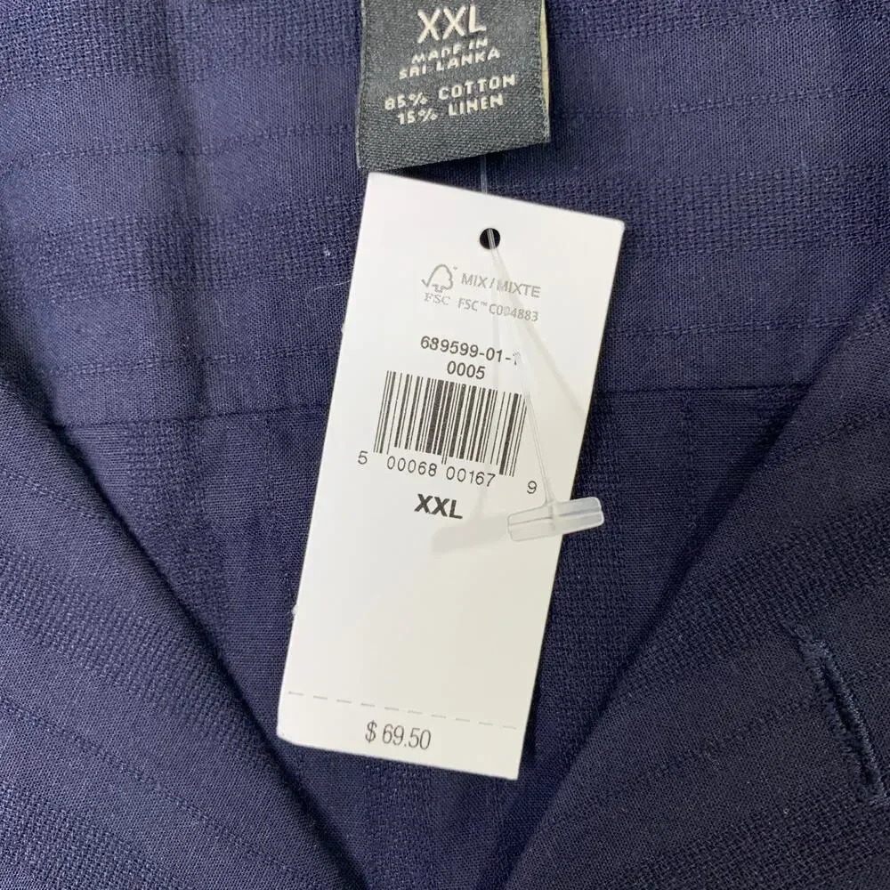 Banana Republic Shirt Mens XXL Relaxed Fit Navy Blue Organic Cotton Linen Blend